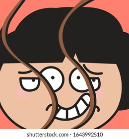 Innen glückliches Gesicht mit Crack Moody Gesicht. Optische Illustration des Begriffs Kartenzeichen für optische Täuschung.