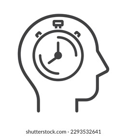 Inside the head clock, symbol illustration, vector.