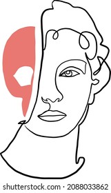 Inside the head. Grey sculp in mens head. Line art vector