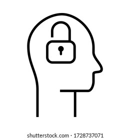 Inside the head vector with lock symbol illustration. New flat trendy icon. 