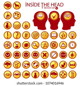 Inside The Heads. 50 icon set imitating feelings, emotions, thoughts and moods.
