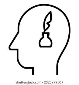 Dentro de la cabeza humana. Escritor. Pluma. Historia. Literatura. Ilustración de diseño de símbolos vectores de iconos.