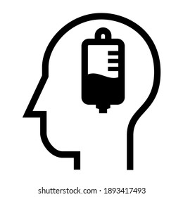 Dentro de la cabeza humana.Inyección. Símbolo de la medicina de perfusión. Ilustración de diseño de vectores de iconos.