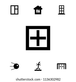 Inside icon. collection of 7 inside filled icons such as sliding doors, door, window, family house, no standing nearby. editable inside icons for web and mobile.