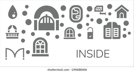 inside icon set. 11 filled inside icons.  Simple modern icons about  - Liquify, Door, Balcony, Window, Doors, Doorknob, Rearview mirror, Dog house