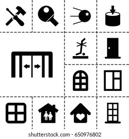 Inside icon. set of 13 filled insideicons such as sliding doors, window, door, no standing nearby, love home, table tennis, entrance, core, family house