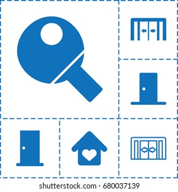 Inside icon. set of 6 inside filled and outline icons such as sliding doors, door, love home