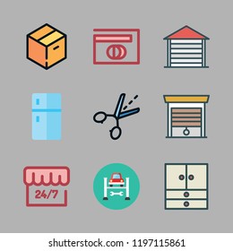 inside icon set. vector set about open, guide, warehouse and fridge icons set.