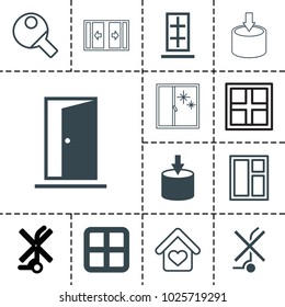 Inside icons. set of 13 editable filled and outline inside icons such as window, entrance, love home, table tennis, door, sliding doors