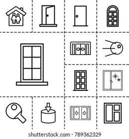 Inside icons. set of 13 editable outline inside icons such as sliding doors, door, window, family house, entrance, core