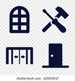 Inside icons set. set of 4 inside filled icons such as sliding doors, window, door