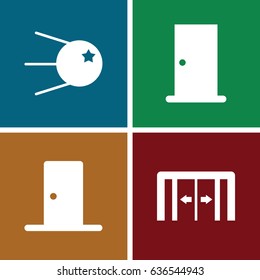 Inside icons set. set of 4 inside filled icons such as sliding doors, door