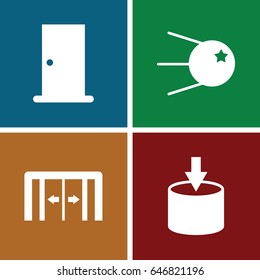 Inside icons set. set of 4 inside filled icons such as sliding doors, door, entrance