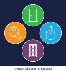 Inside icons set. set of 4 inside outline icons such as door, table tennis
