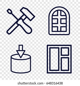 Inside icons set. set of 4 inside outline icons such as window, entrance