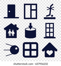 Inside icons set. set of 9 inside filled icons such as window, door, no standing nearby, love home, entrance, core