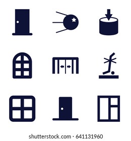 Inside icons set. set of 9 inside filled icons such as sliding doors, window, door, no standing nearby, entrance