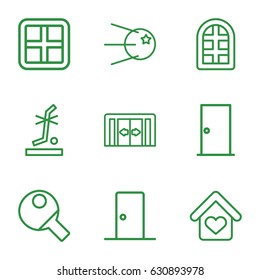 Inside icons set. set of 9 inside outline icons such as sliding doors, window, door, no standing nearby, love home, table tennis