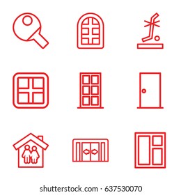 Inside icons set. set of 9 inside outline icons such as sliding doors, window, door, no standing nearby, table tennis