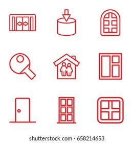 Inside icons set. set of 9 inside outline icons such as sliding doors, window, door, table tennis, entrance