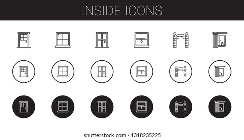 inside icons set. Collection of inside with door, window, entrance. Editable and scalable inside icons.