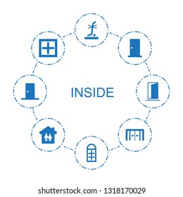 inside icons. Trendy 8 inside icons. Contain icons such as no standing nearby, window, door, sliding doors, family house. inside icon for web and mobile.