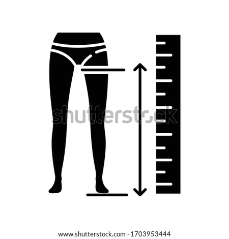 Inside leg length black glyph icon. Human body measurements, tailoring silhouette symbol on white space. Clothing size specification, parameters for bespoke pants. Vector isolated illustration