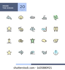 Inside the Ocean icon pack with filled outline style