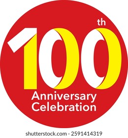 Inside the red circle are the number 100 white and yellow. Bottom is the word anniversary celebration.
