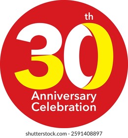 Inside the red circle are the number 30 white and yellow. Bottom is the word anniversary celebration.