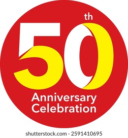 Inside the red circle are the number 50 white and yellow. Bottom is the word anniversary celebration.