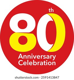 Inside the red circle are the number 80 white and yellow. Bottom is the word anniversary celebration.