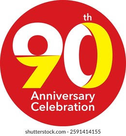 Inside the red circle are the number 90 white and yellow. Bottom is the word anniversary celebration.