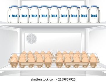 Inside of refrigerator with foods illustration