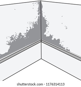 Inside of a room wall Damp Mould can irritate eyes skin and nose ruin your home condensation destroy health