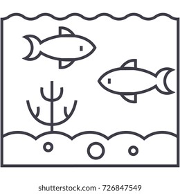 inside sea  vector line icon, sign, illustration on background, editable strokes