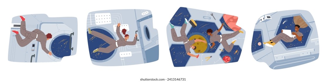 Inside The Spaceship, Astronauts Experience Weightlessness In Zero Gravity, Effortlessly Floating As If Detached From Earth Gravitational Pull, Embracing The Surreal Sensation Of Space Exploration