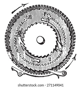 Im Inneren einer Stoppuhr Raketenstützfeder, vintage gravierte Abbildung. Industrielle Enzyklopädie E.-O. Lami - 1875. 