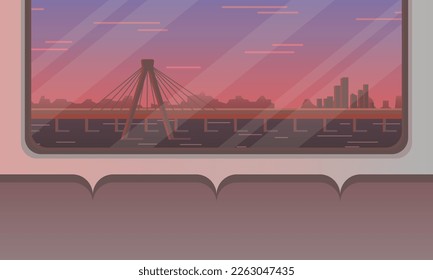 dentro del metro, paisaje fuera de la ventana, río corea del sur han, vector de ilustración de subset 