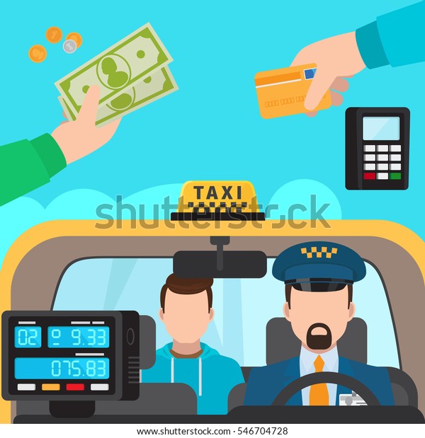 タクシーの乗客と運転手の中 支払い方法のベクターイラスト のベクター画像素材 ロイヤリティフリー