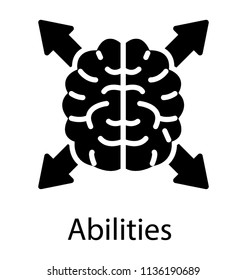 Inside view of human brain pointing in all four direction, displaying abilities icon