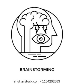 Inside view of a human brain with thunders figuring brainstorming icons 
