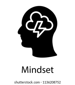 Inside view of human skull with thundercloud, deducing the icon for mindset 