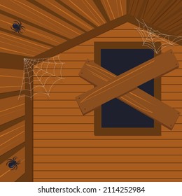 Inside Wooden hut with spiders