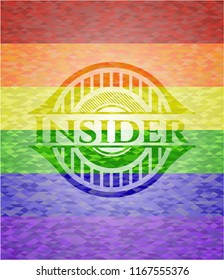 Insider on mosaic background with the colors of the LGBT flag