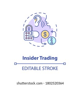 Insider trading concept icon. Non public information selling. Common corporate crime. Secret data buying idea thin line illustration. Vector isolated outline RGB color drawing. Editable stroke