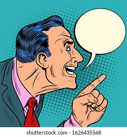Insidious man points finger. Pop art retro vector illustration kitsch vintage 50s 60s
