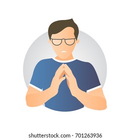 Insidious and revengeful man in glasses, envious guy. Flat gradient design icon. Evil, vengeful emotion. Simply editable isolated on white vector sign