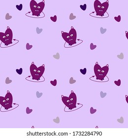 insidious smiling toothy cunning devil hearts, seamless background, for girls, teen print, cover drawing, packaging print, isolated on pink background