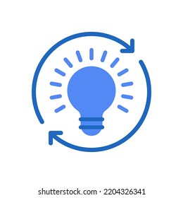 insight or easy solution icon with blue light bulb. concept of aha moment or think outside the box. flat cartoon simple renewable energy or quizz logotype design web element isolated on white